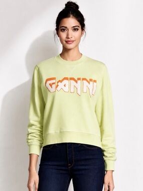 GANNI Isoli 3D Logo Organic Cotton Collegiate Sweatshirt Size S